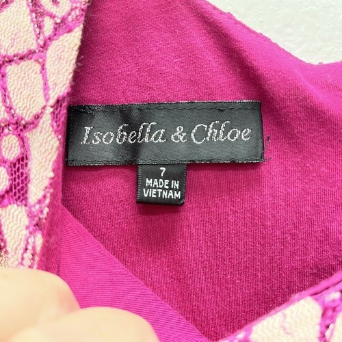 Isobella & Chloe Little Girls 7 Dress Wine Burgundy Long Sleeves Lace Sequins - Picture 4 of 6