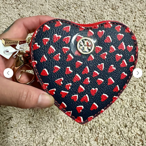 Estuche para monedas corazón Tory Burch auténtico nuevo con etiquetas
