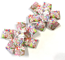 Beautiful Easter Bunny with his Basket Inspired Set of Pig Tail hair bows.