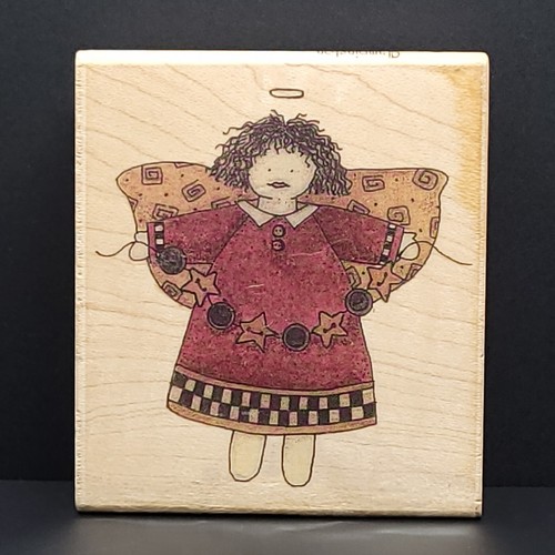 Stampington & CO Button Angel Wood Mounted Rubber Stamp Debbie Mumm