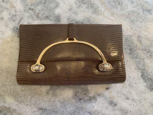 Fabulous Vintage Finesse La Model Snakeskin Gold Hardware Clutch Purse Handbag