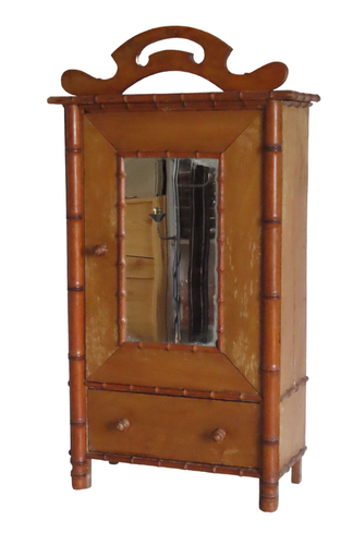 ARMOIRE A PHARMACIE MEUBLE DE POUPEE ANCIENNE ANNEE 1960 BOIS ET BAMBOU - Picture 4 of 10