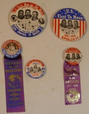 5 original Buttons Apollo 11 XI Mondlandung 1969 NASA Armstrong Aldrin Collins