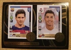 PANINI FIFA 365 2017 nu 8 GOLDEN STICKER MESSI-RONALDO  MINT !!! Blue backs