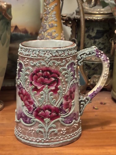 Schöne japanische Nippon Moriage lila Pfingstrosen Design Tasse um 1900 - Bild 20 von 20