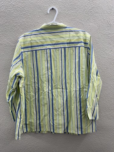 Studio Works Womens Blouse Size XL Green Striped Long Sleeve Button Up No-Iron - Picture 8 of 12