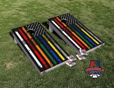 American Flag B W First Responders Cornhole Board Vinyl Wrap Skins Laminated Set