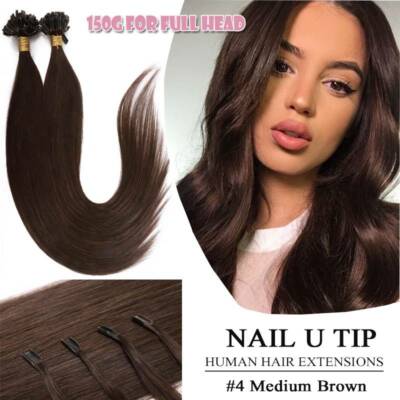 7A Pre Bonded U Nail Tip Keratin Remy Human Brazilian 100% Hair Extensions US 1G