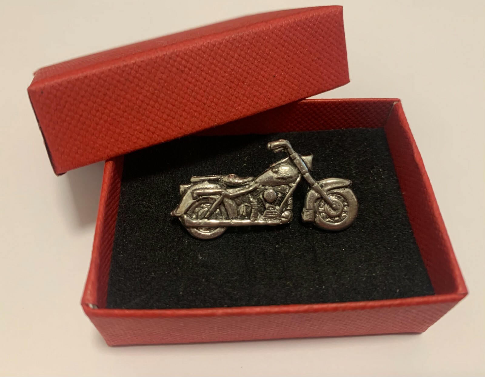 Vintage Classic Motorbike Pewter Pin Badge Brooch in Red Gift Box for Birthdays or Christmas Gifts