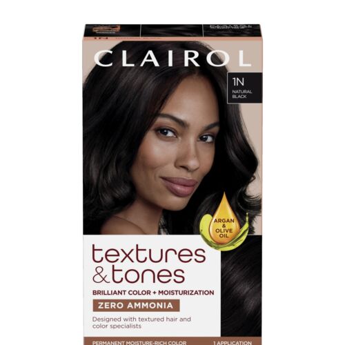 Clairol Textures & Tones Permanent Hair Dye, 1N Natural Black Hair Color, Pack