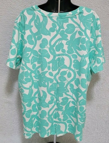 Liz Claiborne Womens Shirt Top Blouse Size 2X Green White Bird Floral - Picture 4 of 12