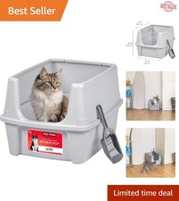 Stylish Large Cat Litter Tray with Extra Depth and Privacy Shield โ Made in USA