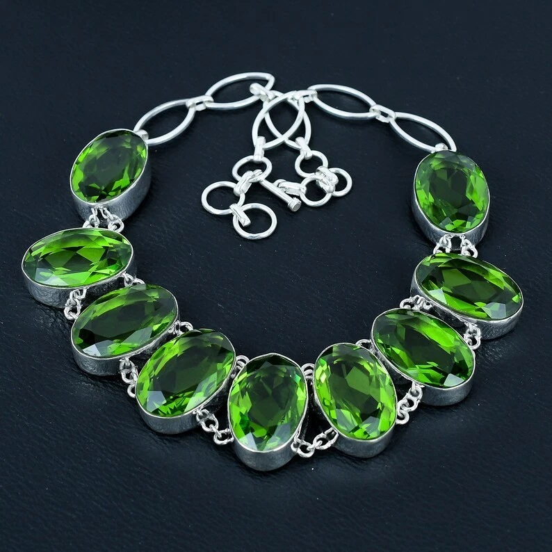 Paraiba Peridot Gemstone 925 Sterling Silver Jewelry Oval Cut Necklace Size-18" Foto 3 de 4