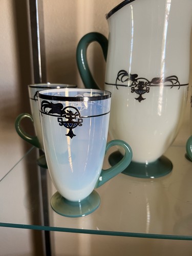 Fry Art Glass Pitcher & 4 tumblers Beautiful Rockwell sterling and enamel decor. - Picture 7 of 7
