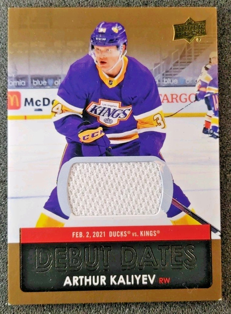 Arthur Kaliyev RC 2021-22 Upper Deck Series Debut Dates Gold Jersey #DD-4 Kings