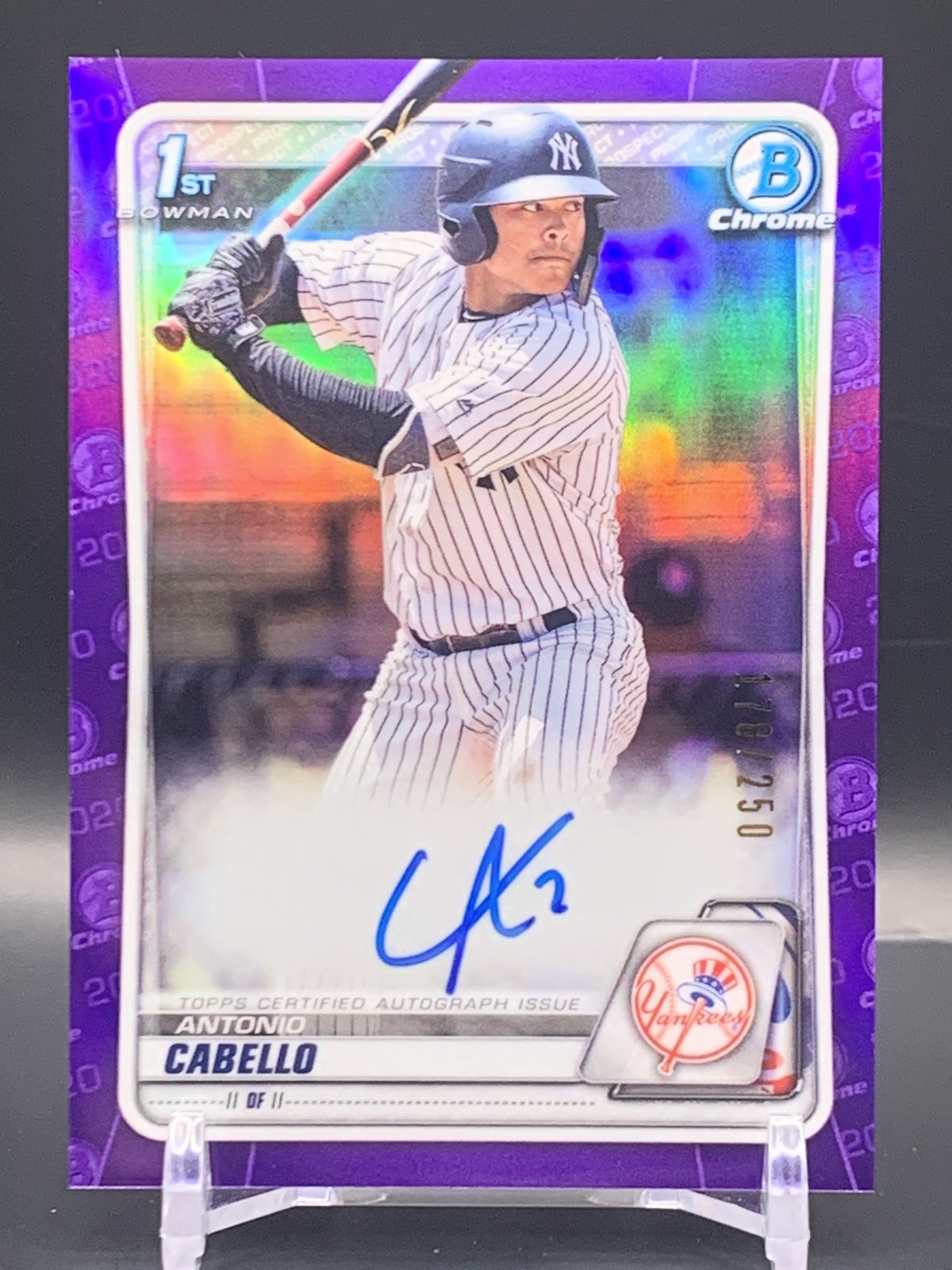 2020 Bowman Chrome Antonio Cabello Auto Purple Refractor /250 - New York Yankees