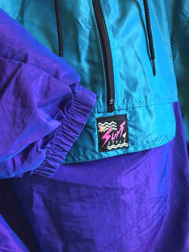 Vintage Surf Style Hooded Anorak Iridescent Windbreaker Jacket Pullover - Picture 3 of 7