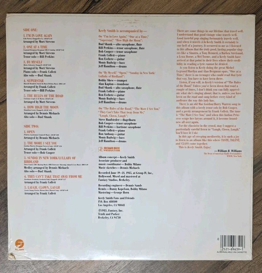 Keely Smith ~ I'm In Love Again ~ Original SEALED Vinyl LP 1985 Fantasy - Jazz - Image 3 of 3