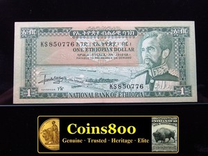 Ethiopia 1 Dollar 1966 UNC P25 Haile Selassie I ኢትዮጵያ National Bank i8u0776