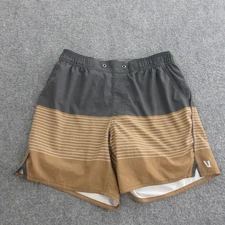 Vuori Shorts Mens Small Gray Brown Stripe Swim Trunks Lined Athletic Board