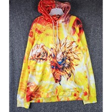 Dragon Ball Z Hoodie Mens XL Goku Super Saiyan 3 All Over Print Yellow EUC
