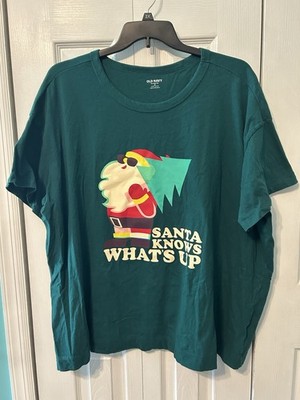 OLD NAVY Women's Short Sleeve Green Graphic Santa Claus Crew Neck T Shirt  3X