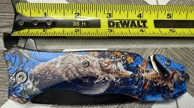 NEW - WOLF PHOTO ON A DIE CAST COLLECTABLE 6'' FOLDING POCKET KNIFE #5007