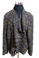 Coldwater Creek Metallic Brown Black Tweed Cascading Open Front Jacket PL 14/16