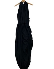 Zara Womens Draped Asymmetrical Hem Halter Dress L Black Sleeveless Eveningwear