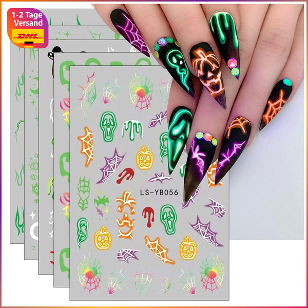 Nagelsticker Halloween Leuchten Im Dunkeln 9 Blatt Selbstklebend 9 StüCk-image