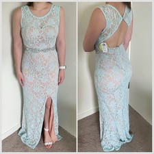 New City Triangles Dress Women's Size 7 Blue Lace Full Length Gown Prom Formal