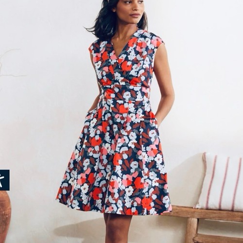 Boden Clemmie Foral Navy Peony Burst Flare Sleeveless Dress Size 12 Pockets