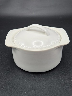 Ciroa White Stoneware Lidded Mini Casserole Cocotte Dish Beaded Rim 5'' Handle