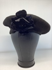 Black Wool Beret With Velvetine Flower