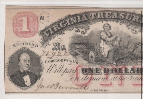 1862 RICHMOND VIRGINIA $1 Confederate Civil War VA-17 Banknote Currency, PCGS 53 - Picture 4 of 7
