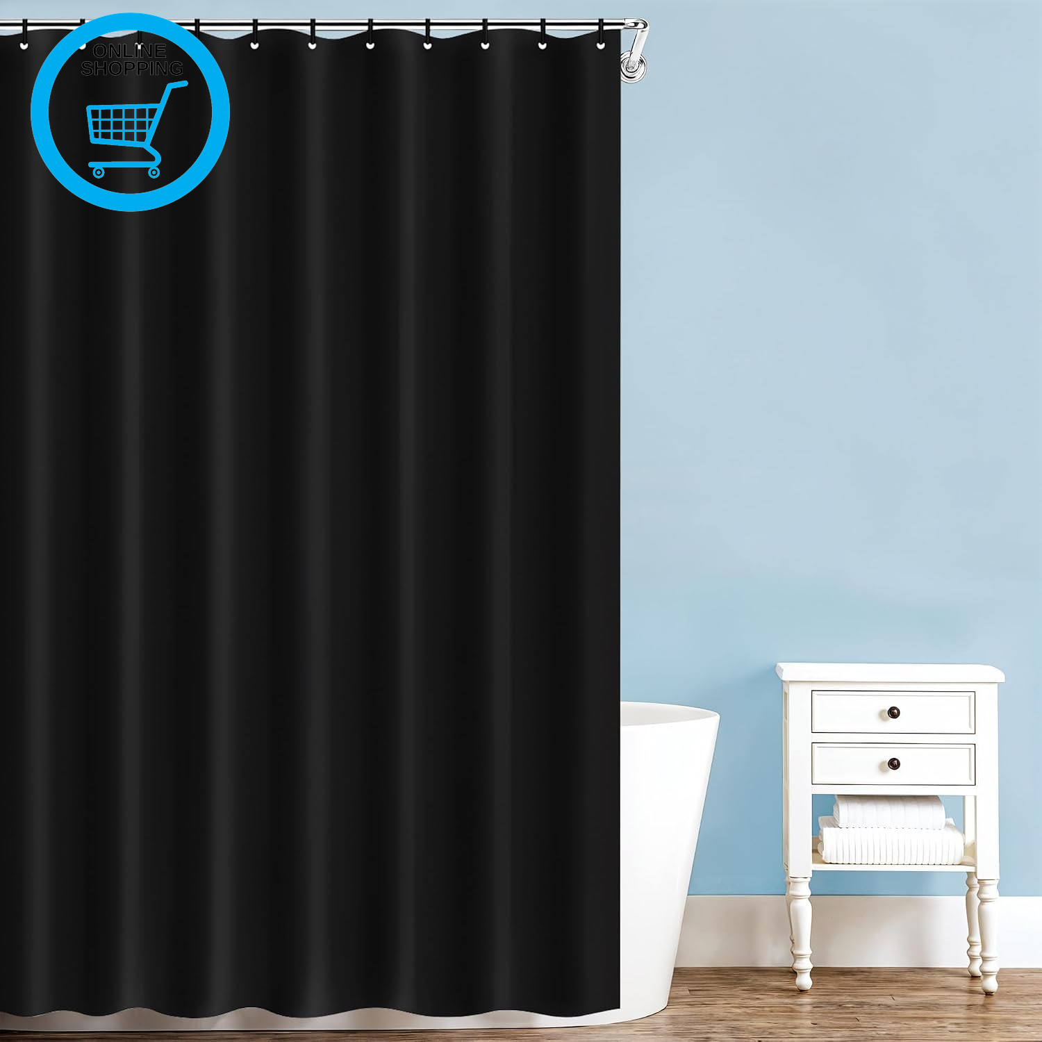 PEVA Black Shower Curtain Waterproof Mould & Mildew Resistant | Odourless & Pvc-