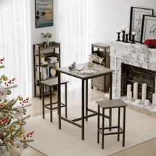 Black Iron Frame Pub Table Set Small Dining and Kitchen Sets for Entrance Areas