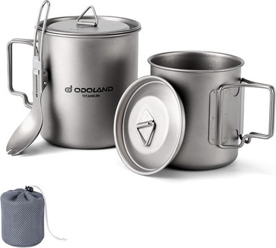Titanium Becher 750ml 420ml Camping Kaffeetasse mit Deckel Spork klappbarer