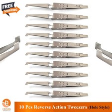 10 Pcs Reverse Action Tweezers Hole Style Cross Locking Dental Orthodontic Tool