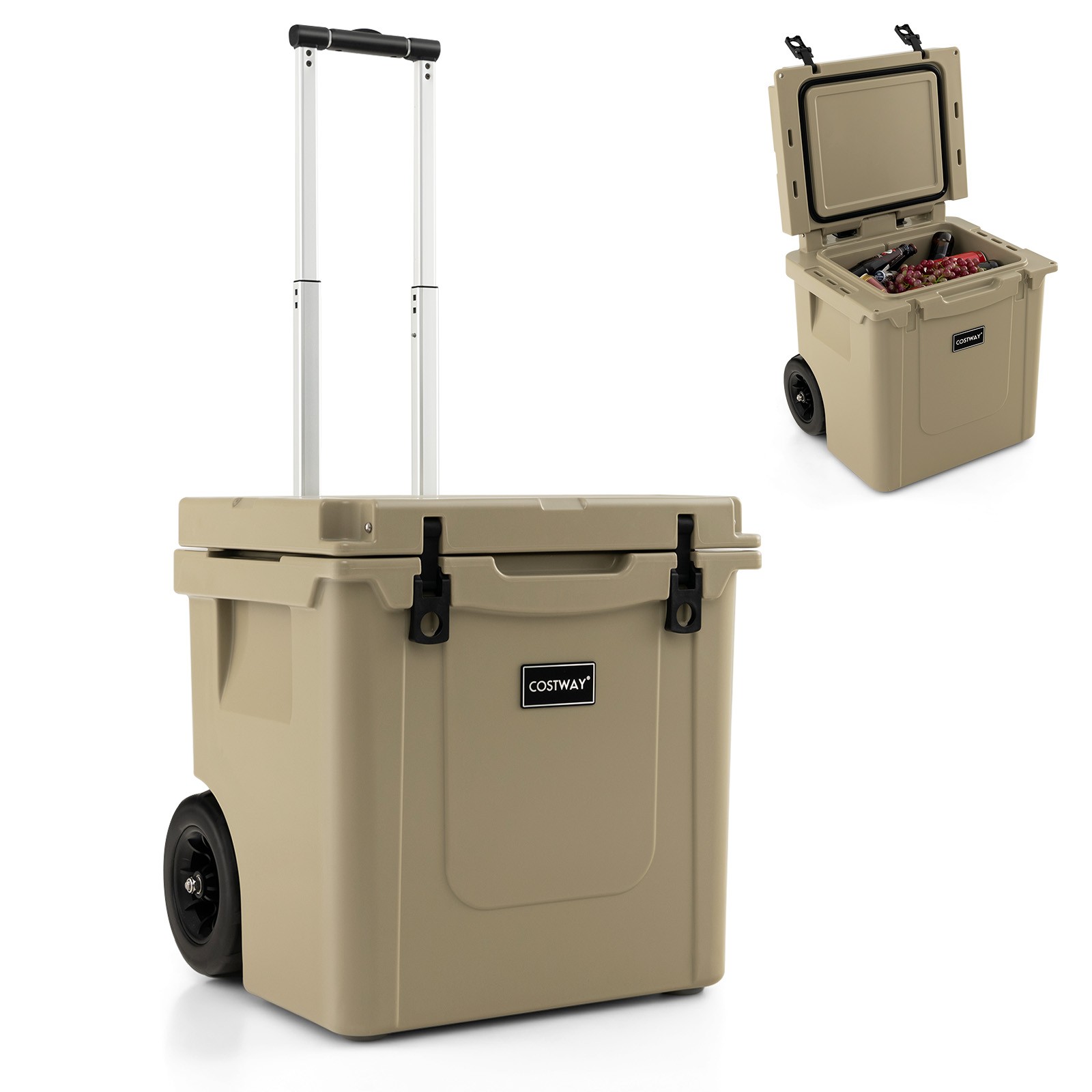 Towable Ice Chest W/ All-terrain Wheels Leak-proof For Camping