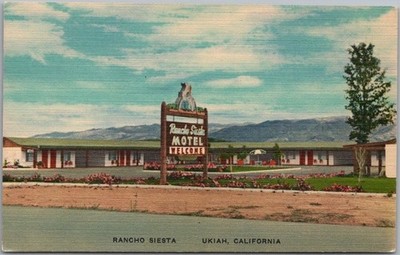 Vintage 1951 UKIAH, California Postcard RANCHO SIESTA MOTEL Highway 101 - Linen