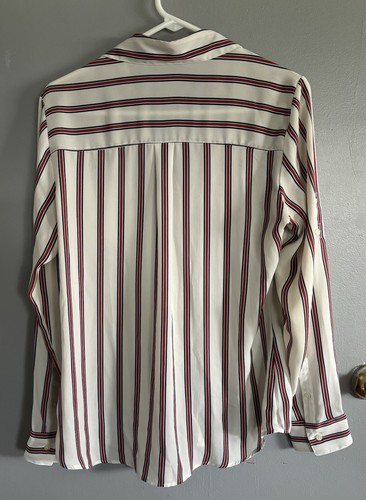 Express Women's Portofino Striped Blouse White Blue Red Roll Tab Sleeve Size M - Picture 2 of 11