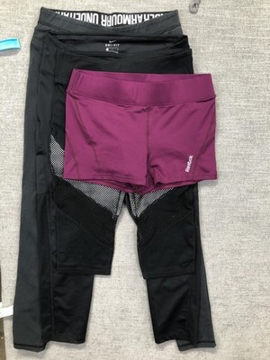 Reebok Nike Under Armour Fabletics Leggings Lot Womens M L Black Purple Active