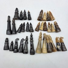 Antique Hand-Carved Buffalo Horn & Wood Chess Set Full Set Large Pieces