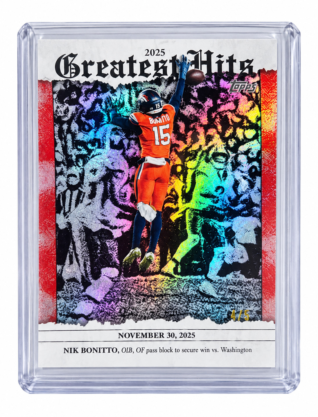 2026 Topps Flagship Football Nik Bonitto Greatest Hits Broncos SSP #25GH-NB 4/5