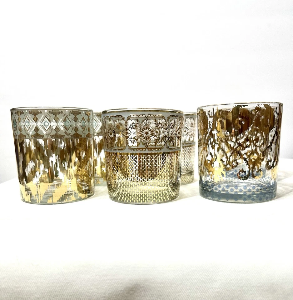 Anthropologie Patina Vie Gold/Blue Whiskey Rocks Lowball Glasses, Set of 6 - Image 2 of 4