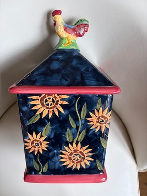 Vintage Susan Winget Certified Intnational Sunrise Rooster Canister, Blue Multi