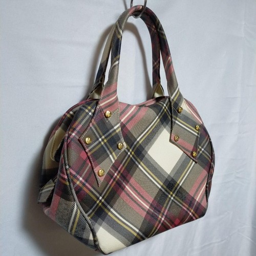 VIVIENNE WESTWOOD Yasmine Tartan Check Hand Bag White×Red×Green Made in Italy