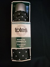 Totes Isotoner Compact Manual Umbrella Navy Blue-Polka Dots Full-size New In Box