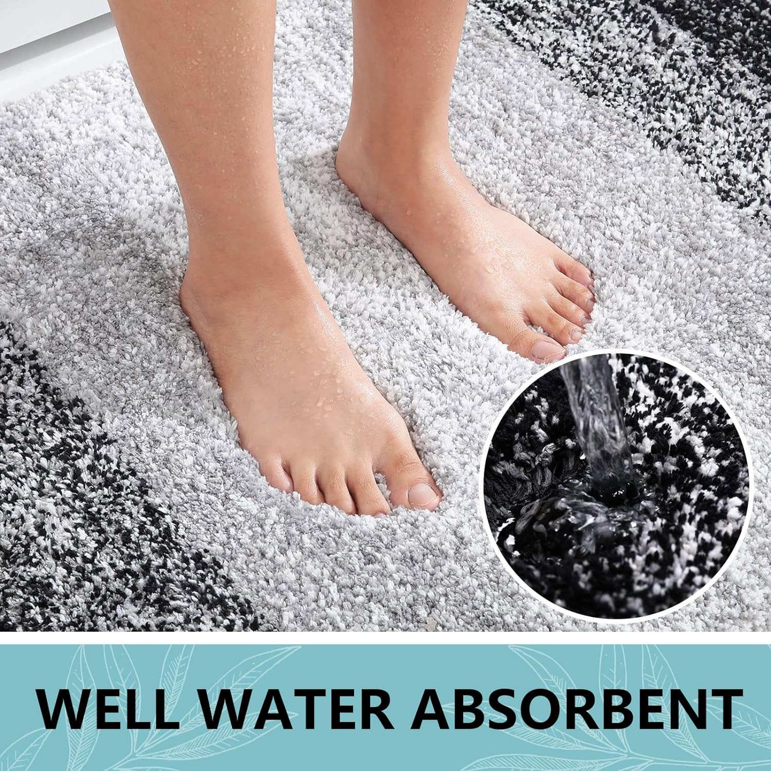 Arotive Microfiber Bathroom Rugs, Shaggy Soft and Absorbent, 24" x 16", Black 